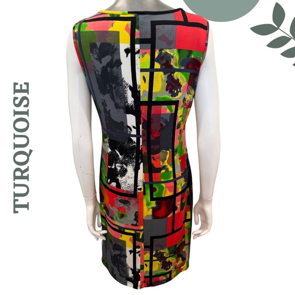 🛍️3/$40 Turquoise Multicolor Modern Art Dress | Graphic Sleeveless Fit | Medium - Picture 4 of 7